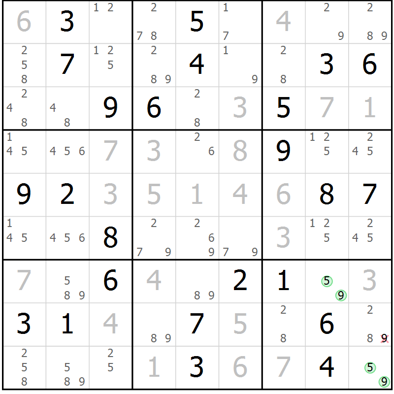 Position des candidats pour la solution de la Gr 34 page 37 du magazine de sudoku Virtuose n° 123