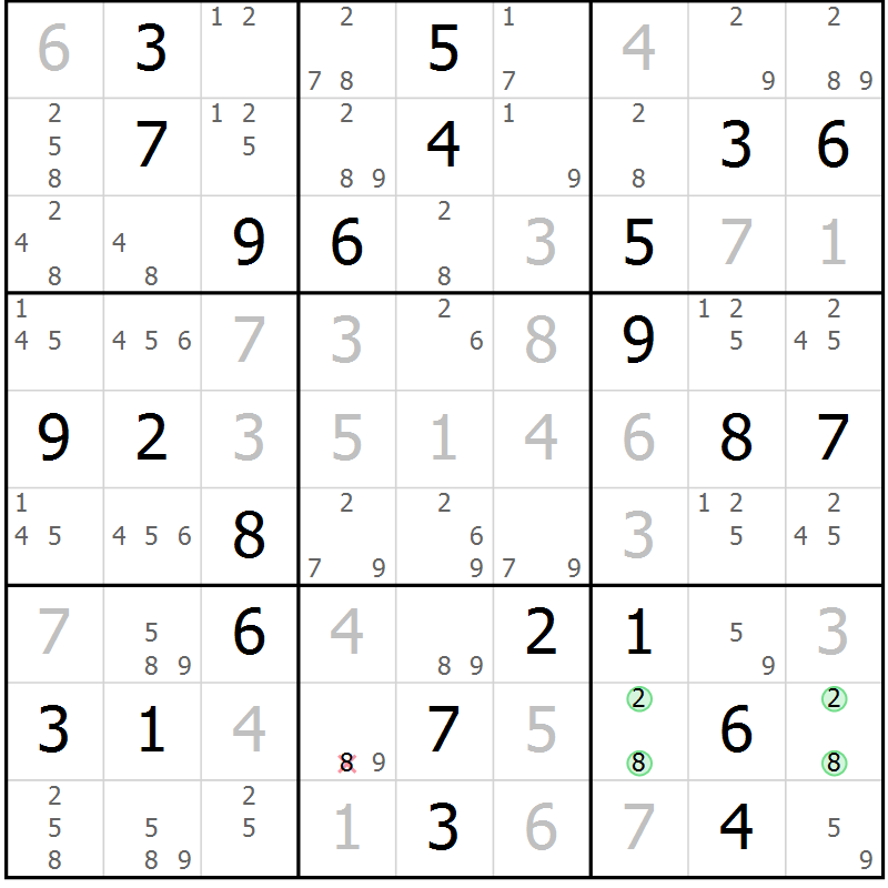 Position des candidats pour la solution de la Gr 34 page 37 du magazine de sudoku Virtuose n° 123