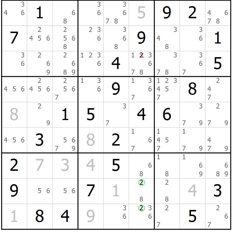 Position des candidats pour la solution de la Gr 35 page 38 du magazine de sudoku Virtuose n° 123