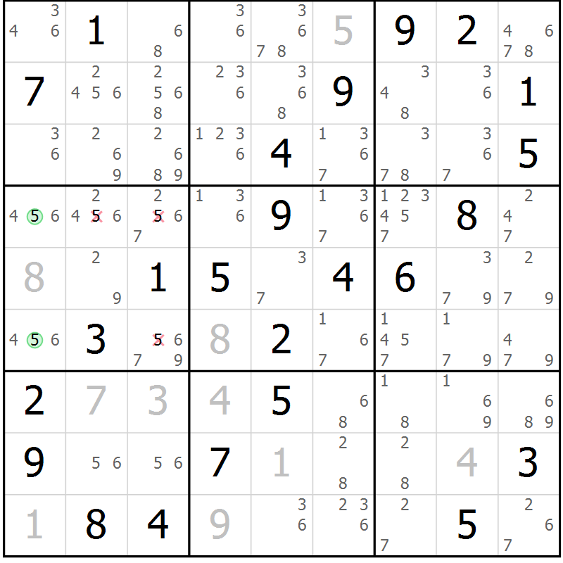 Position des candidats pour la solution de la Gr 35 page 38 du magazine de sudoku Virtuose n° 123