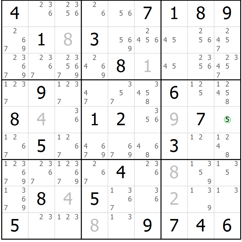 Position des candidats pour la solution de la Gr 36 page 39 du magazine de sudoku Virtuose n° 123