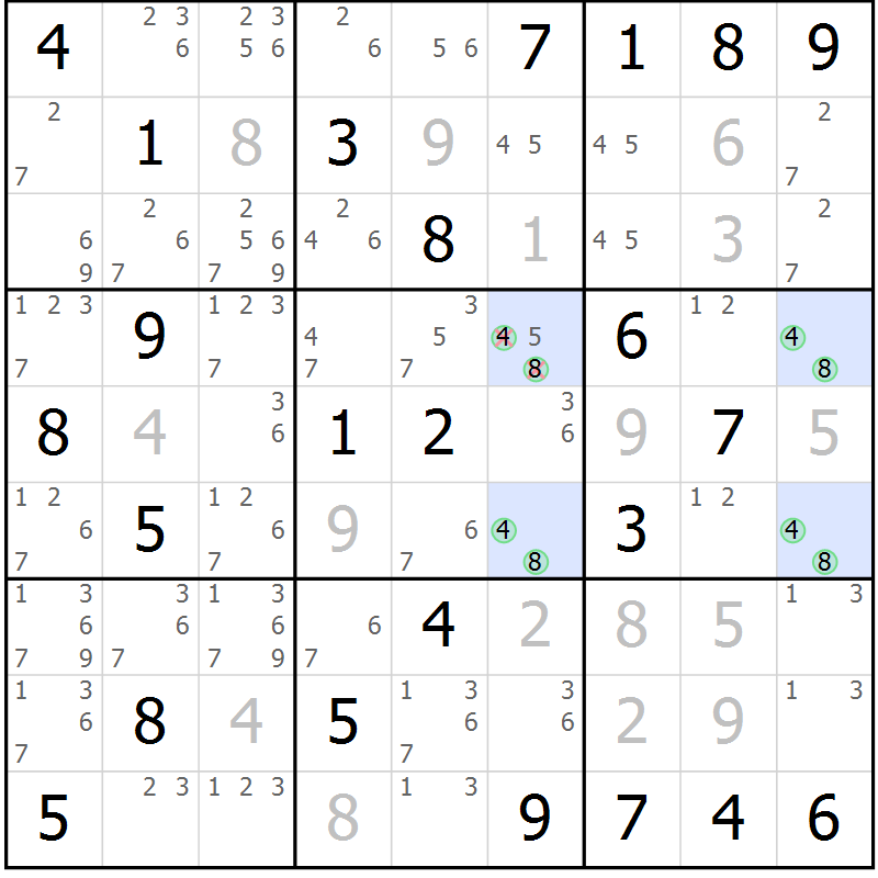 Position des candidats pour la solution de la Gr 36 page 39 du magazine de sudoku Virtuose n° 123