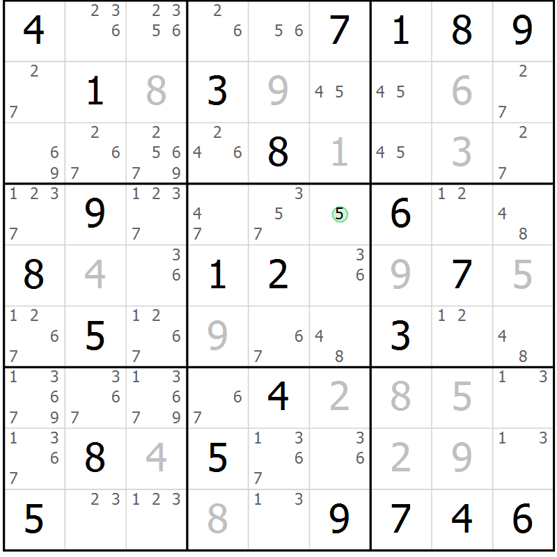 Position des candidats pour la solution de la Gr 36 page 39 du magazine de sudoku Virtuose n° 123