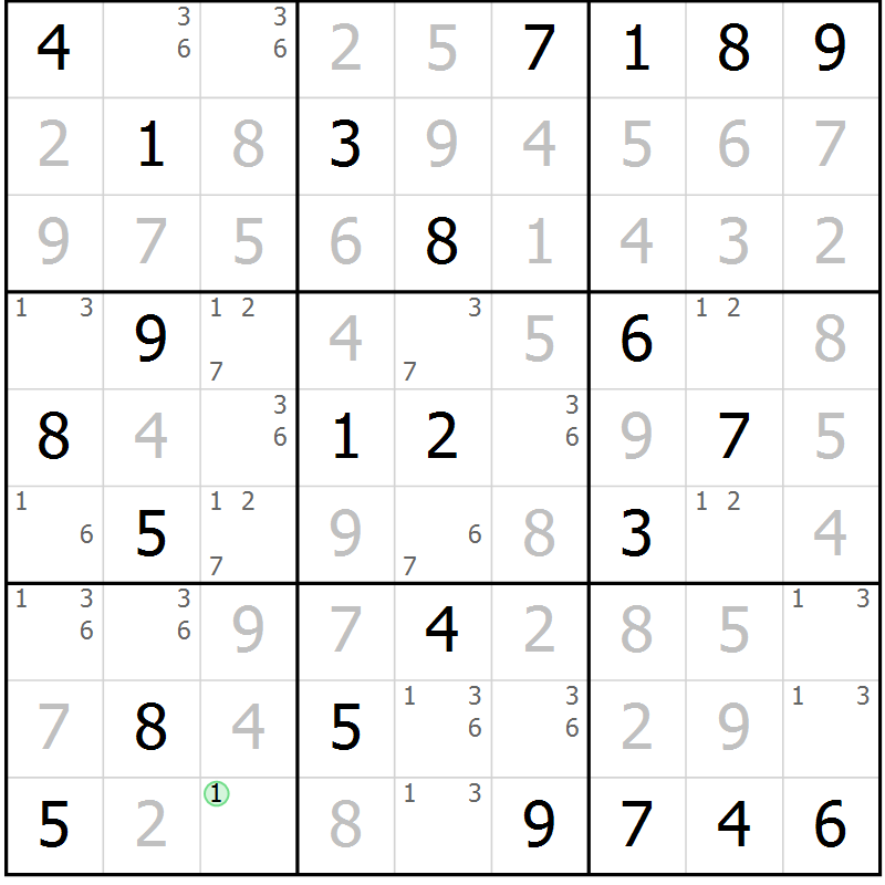 Position des candidats pour la solution de la Gr 36 page 39 du magazine de sudoku Virtuose n° 123
