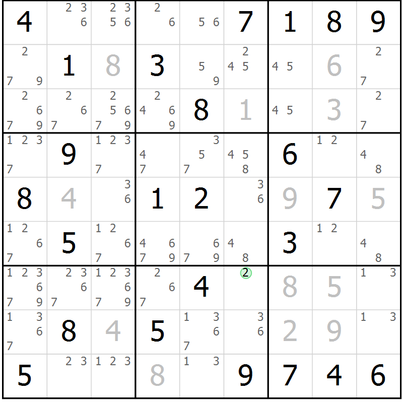 Position des candidats pour la solution de la Gr 36 page 39 du magazine de sudoku Virtuose n° 123