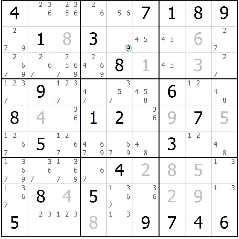 Position des candidats pour la solution de la Gr 36 page 39 du magazine de sudoku Virtuose n° 123