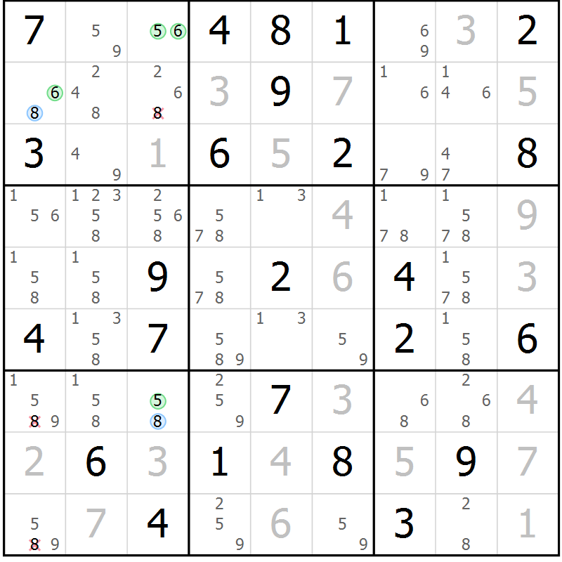 Position des candidats pour la solution de la Gr 37 page 40 du magazine de sudoku Virtuose n° 123
