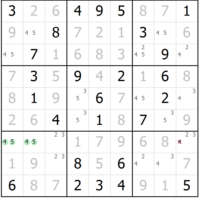 Position des candidats pour la solution de la Gr 38 page 41 du magazine de sudoku Virtuose n° 123