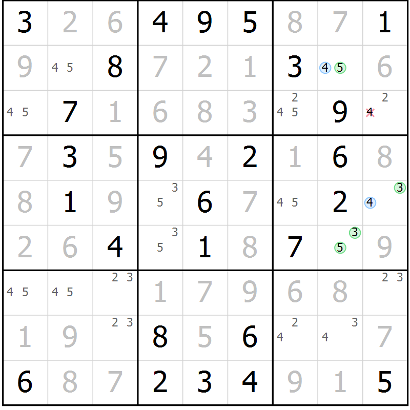 Position des candidats pour la solution de la Gr 38 page 41 du magazine de sudoku Virtuose n° 123