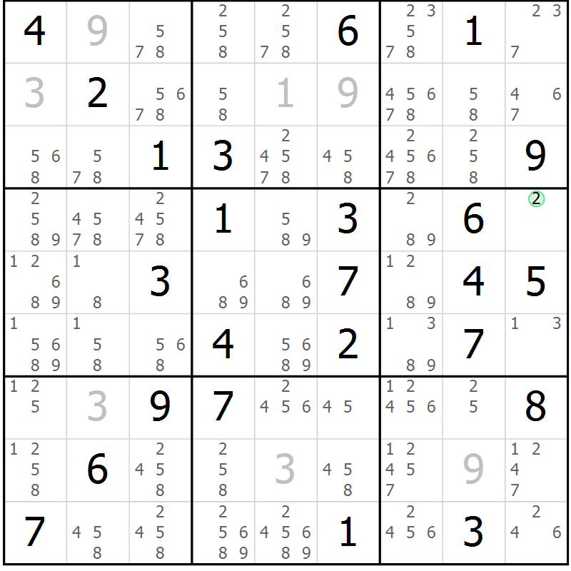 Position des candidats pour la solution de la Gr 39 page 42 du magazine de sudoku Virtuose n° 123