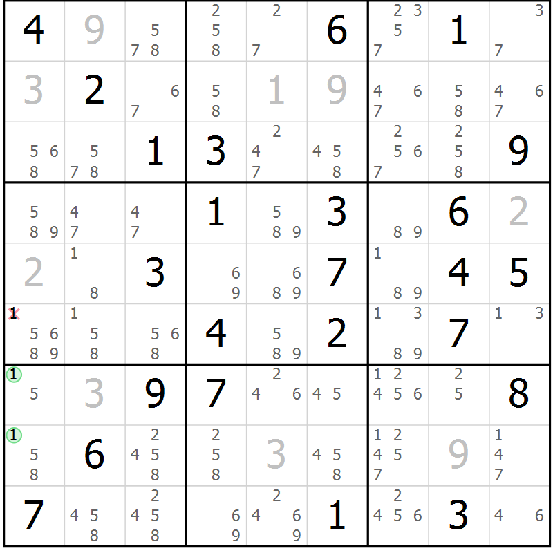 Position des candidats pour la solution de la Gr 39 page 42 du magazine de sudoku Virtuose n° 123