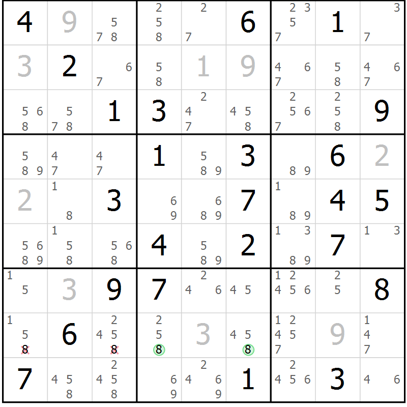 Position des candidats pour la solution de la Gr 39 page 42 du magazine de sudoku Virtuose n° 123