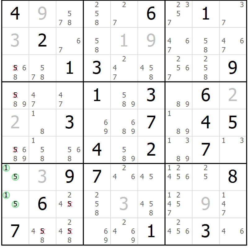 Position des candidats pour la solution de la Gr 39 page 42 du magazine de sudoku Virtuose n° 123