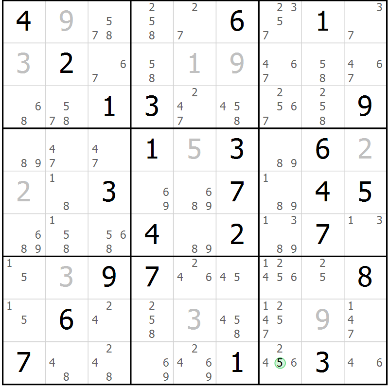 Position des candidats pour la solution de la Gr 39 page 42 du magazine de sudoku Virtuose n° 123