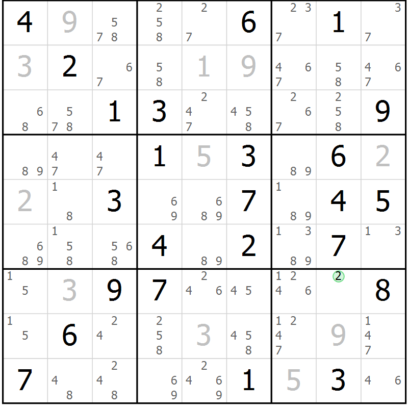 Position des candidats pour la solution de la Gr 39 page 42 du magazine de sudoku Virtuose n° 123