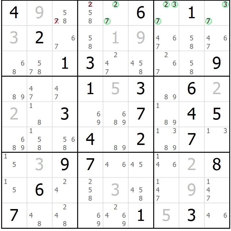 Position des candidats pour la solution de la Gr 39 page 42 du magazine de sudoku Virtuose n° 123