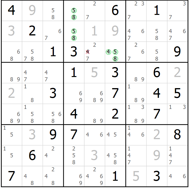 Position des candidats pour la solution de la Gr 39 page 42 du magazine de sudoku Virtuose n° 123