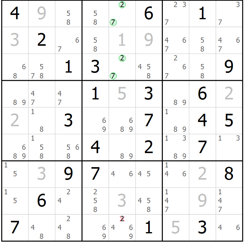 Position des candidats pour la solution de la Gr 39 page 42 du magazine de sudoku Virtuose n° 123