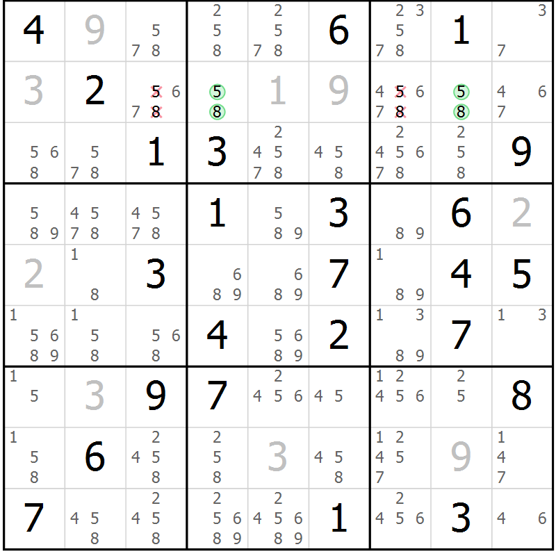 Position des candidats pour la solution de la Gr 39 page 42 du magazine de sudoku Virtuose n° 123