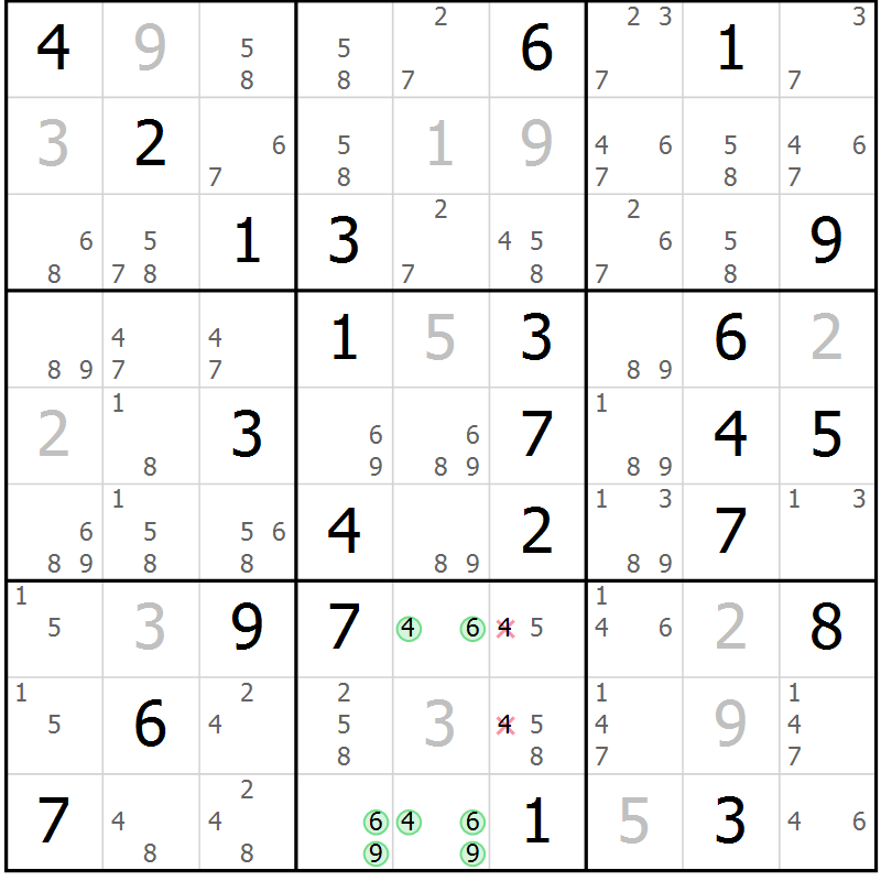 Position des candidats pour la solution de la Gr 39 page 42 du magazine de sudoku Virtuose n° 123