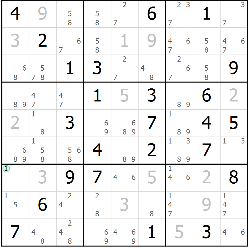 Position des candidats pour la solution de la Gr 39 page 42 du magazine de sudoku Virtuose n° 123