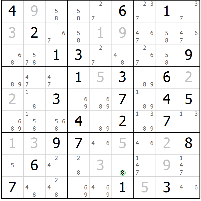 Position des candidats pour la solution de la Gr 39 page 42 du magazine de sudoku Virtuose n° 123