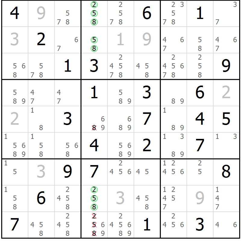 Position des candidats pour la solution de la Gr 39 page 42 du magazine de sudoku Virtuose n° 123