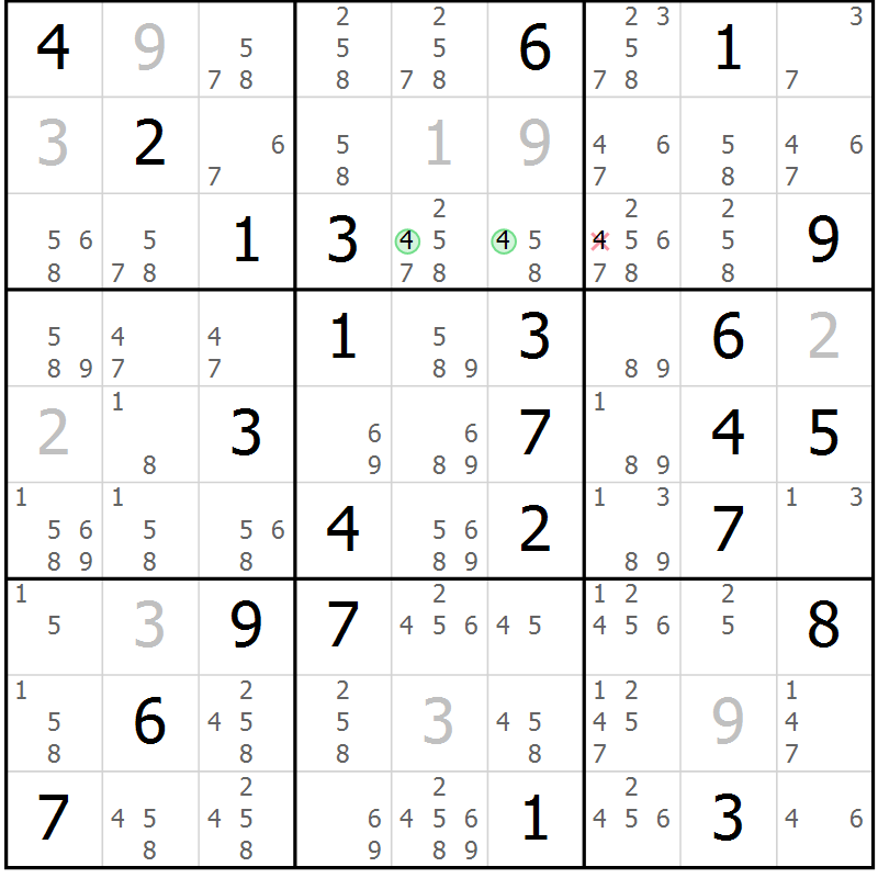 Position des candidats pour la solution de la Gr 39 page 42 du magazine de sudoku Virtuose n° 123