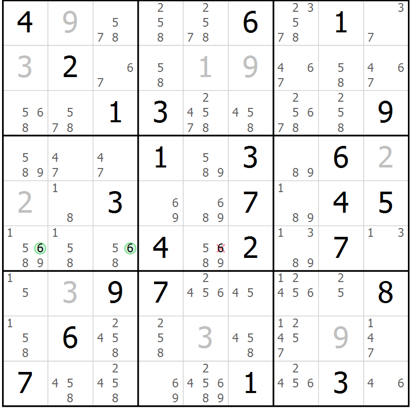 Position des candidats pour la solution de la Gr 39 page 42 du magazine de sudoku Virtuose n° 123