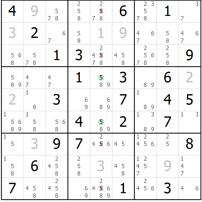 Position des candidats pour la solution de la Gr 39 page 42 du magazine de sudoku Virtuose n° 123