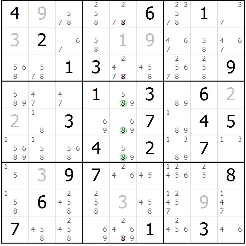 Position des candidats pour la solution de la Gr 39 page 42 du magazine de sudoku Virtuose n° 123