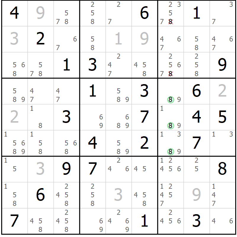 Position des candidats pour la solution de la Gr 39 page 42 du magazine de sudoku Virtuose n° 123