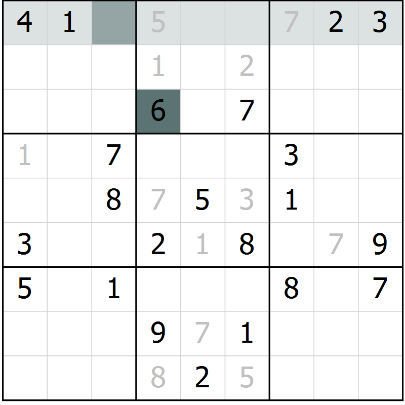 Position des candidats pour la solution de la Gr 4 page 7 du magazine de sudoku Virtuose n° 123