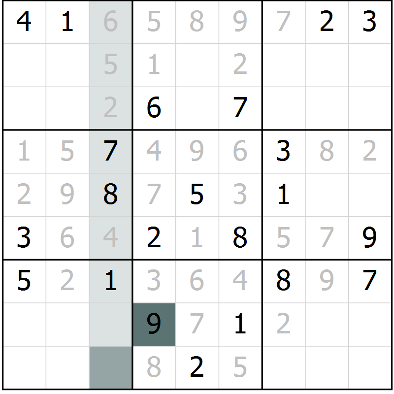 Position des candidats pour la solution de la Gr 4 page 7 du magazine de sudoku Virtuose n° 123