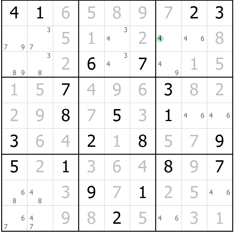 Position des candidats pour la solution de la Gr 4 page 7 du magazine de sudoku Virtuose n° 123