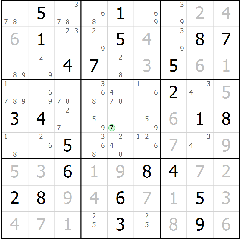 Position des candidats pour la solution de la Gr 40 page 43 du magazine de sudoku Virtuose n° 123