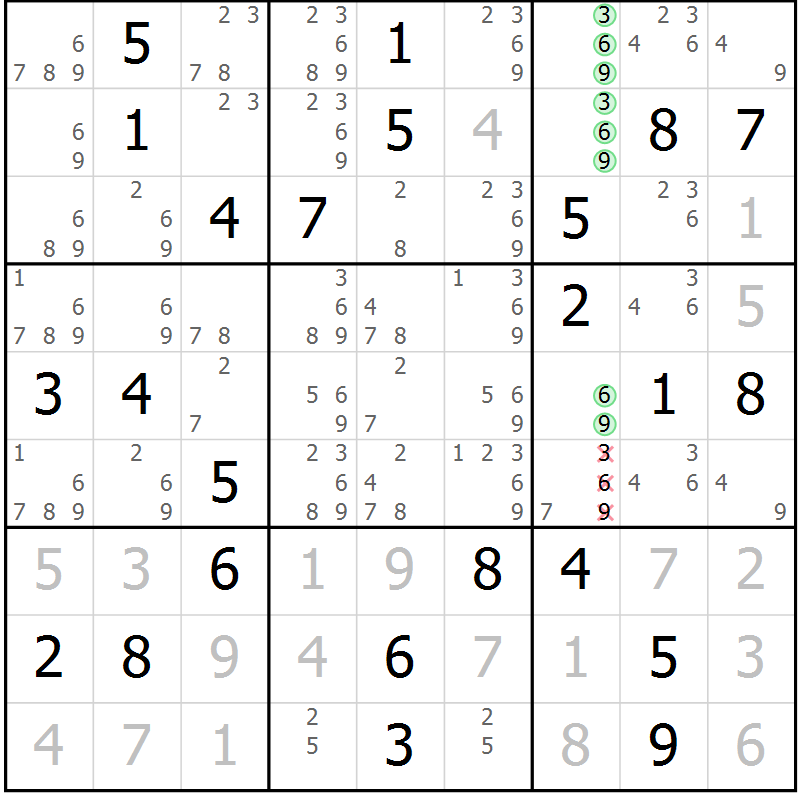 Position des candidats pour la solution de la Gr 40 page 43 du magazine de sudoku Virtuose n° 123