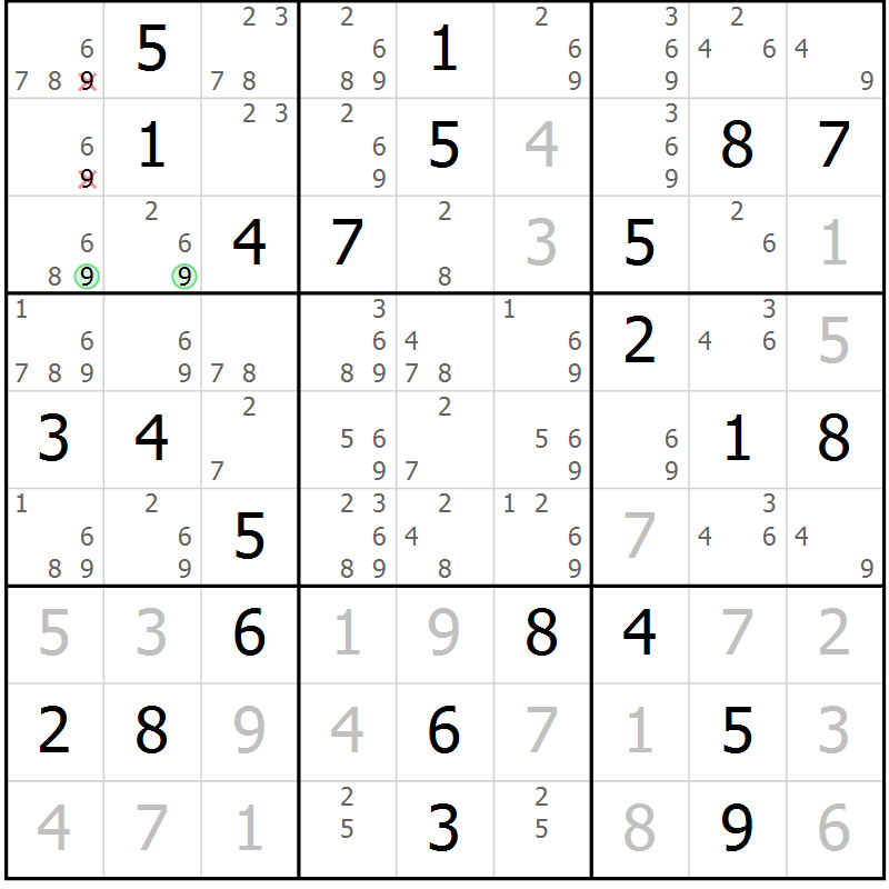 Position des candidats pour la solution de la Gr 40 page 43 du magazine de sudoku Virtuose n° 123