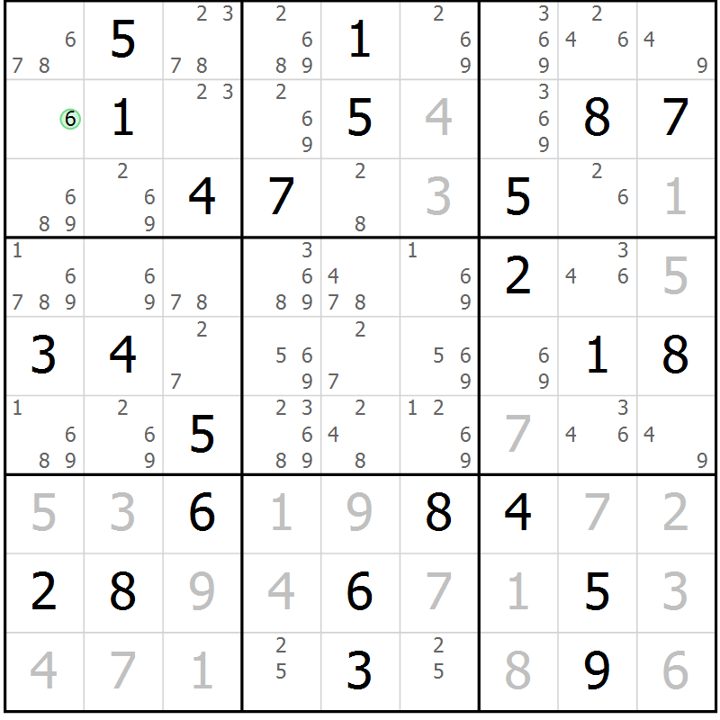 Position des candidats pour la solution de la Gr 40 page 43 du magazine de sudoku Virtuose n° 123