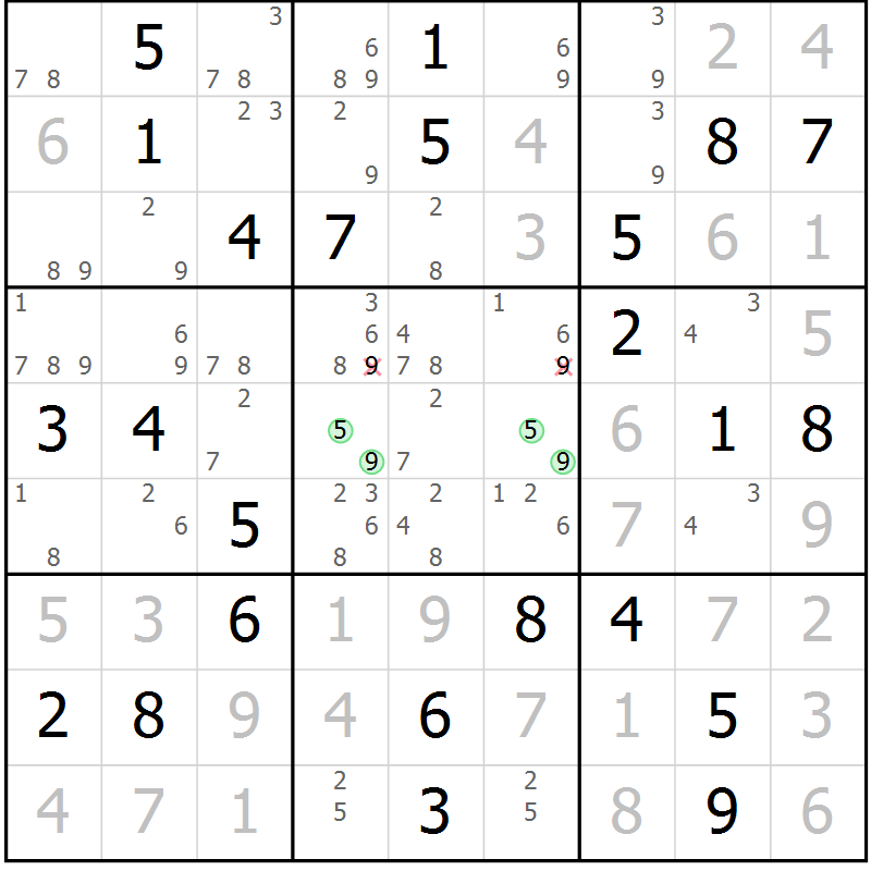 Position des candidats pour la solution de la Gr 40 page 43 du magazine de sudoku Virtuose n° 123