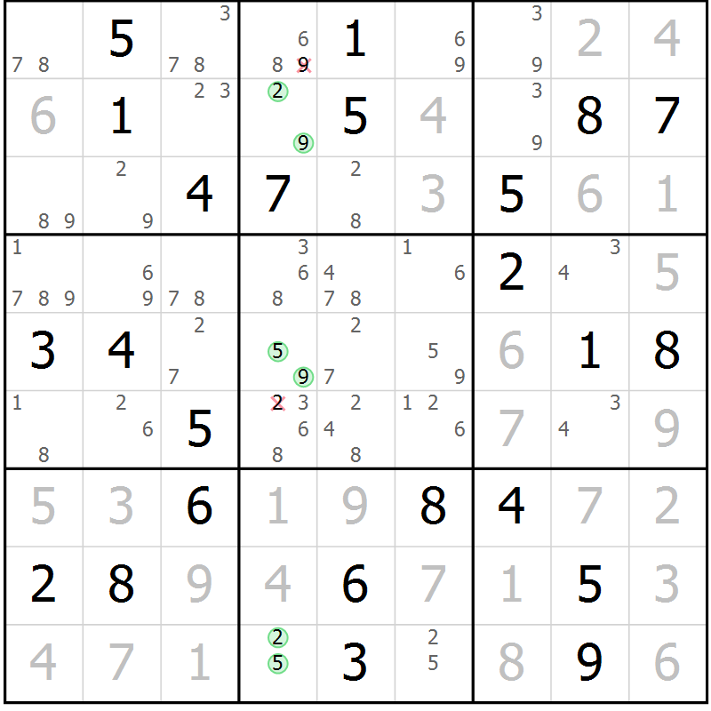 Position des candidats pour la solution de la Gr 40 page 43 du magazine de sudoku Virtuose n° 123