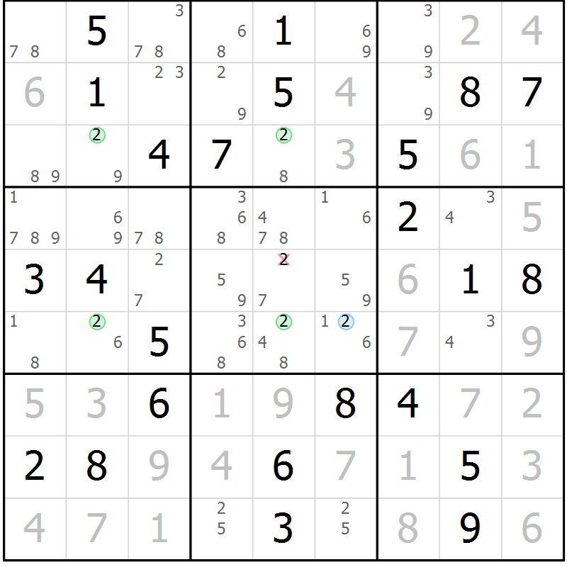 Position des candidats pour la solution de la Gr 40 page 43 du magazine de sudoku Virtuose n° 123