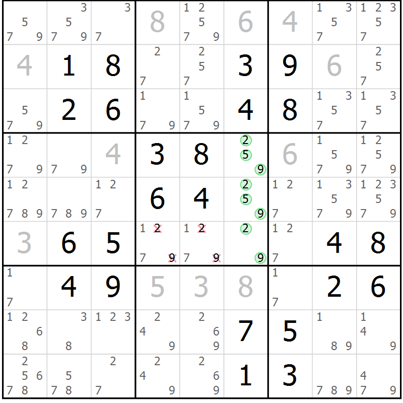 Position des candidats pour la solution de la Gr 41 page 44 du magazine de sudoku Virtuose n° 123