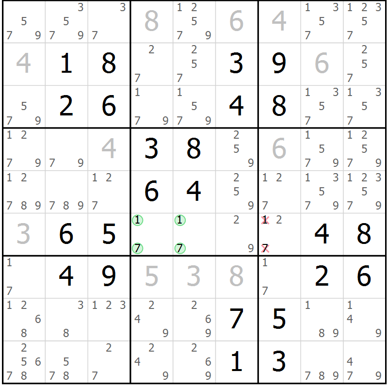 Position des candidats pour la solution de la Gr 41 page 44 du magazine de sudoku Virtuose n° 123