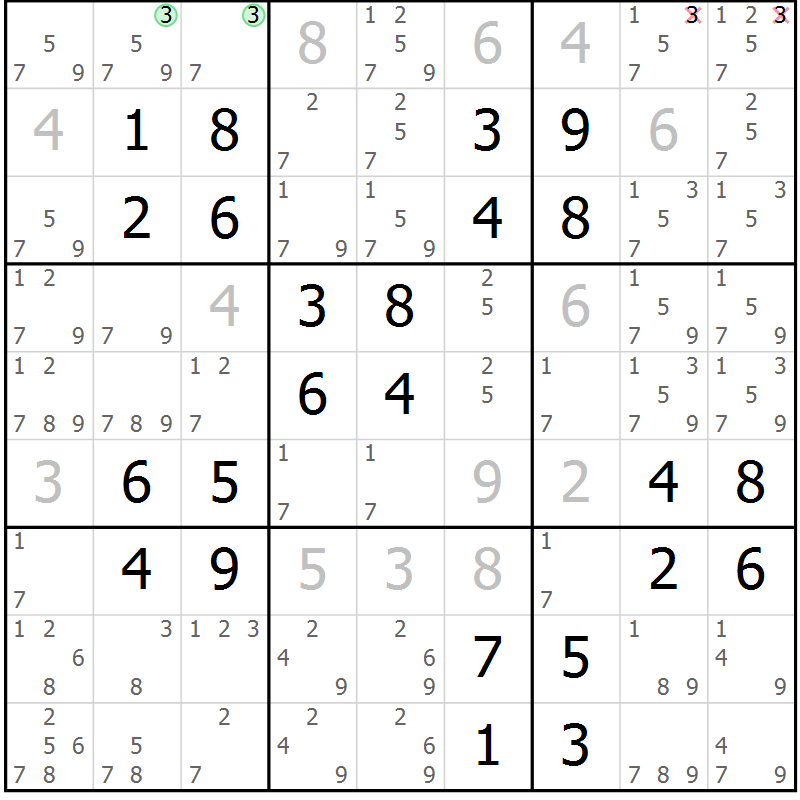 Position des candidats pour la solution de la Gr 41 page 44 du magazine de sudoku Virtuose n° 123