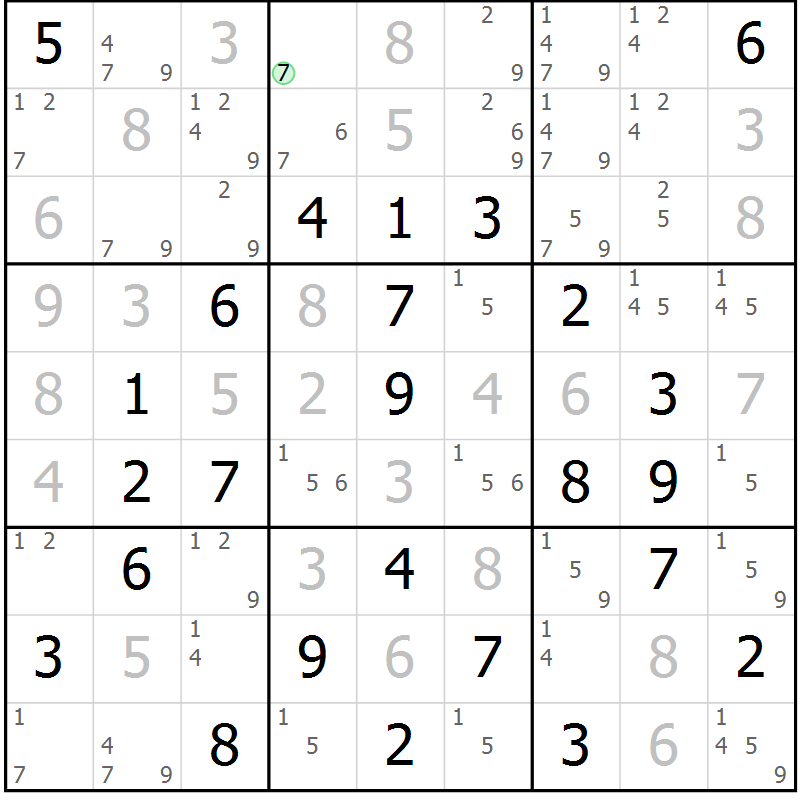 Position des candidats pour la solution de la Gr 42 page 45 du magazine de sudoku Virtuose n° 123
