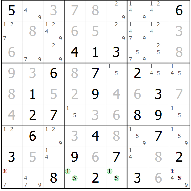 Position des candidats pour la solution de la Gr 42 page 45 du magazine de sudoku Virtuose n° 123