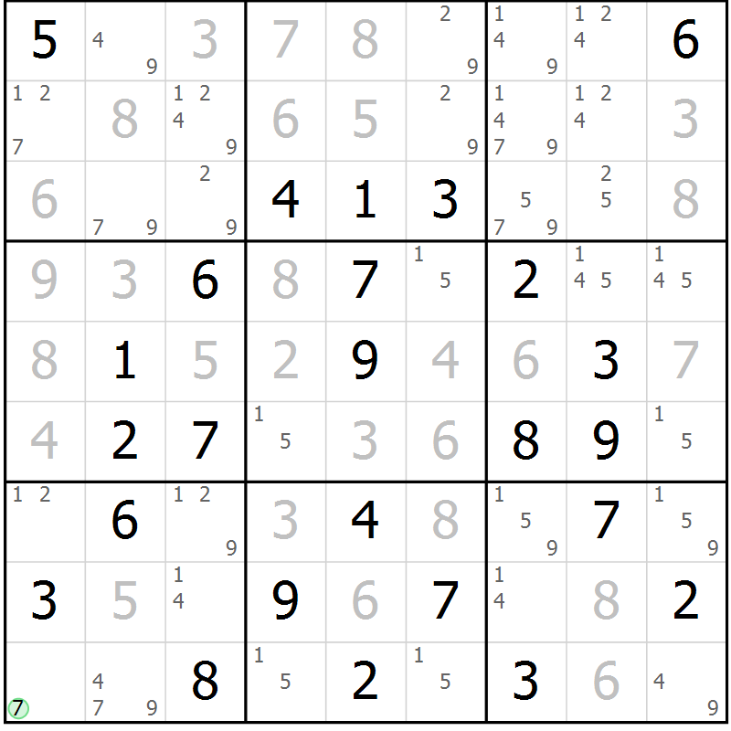 Position des candidats pour la solution de la Gr 42 page 45 du magazine de sudoku Virtuose n° 123