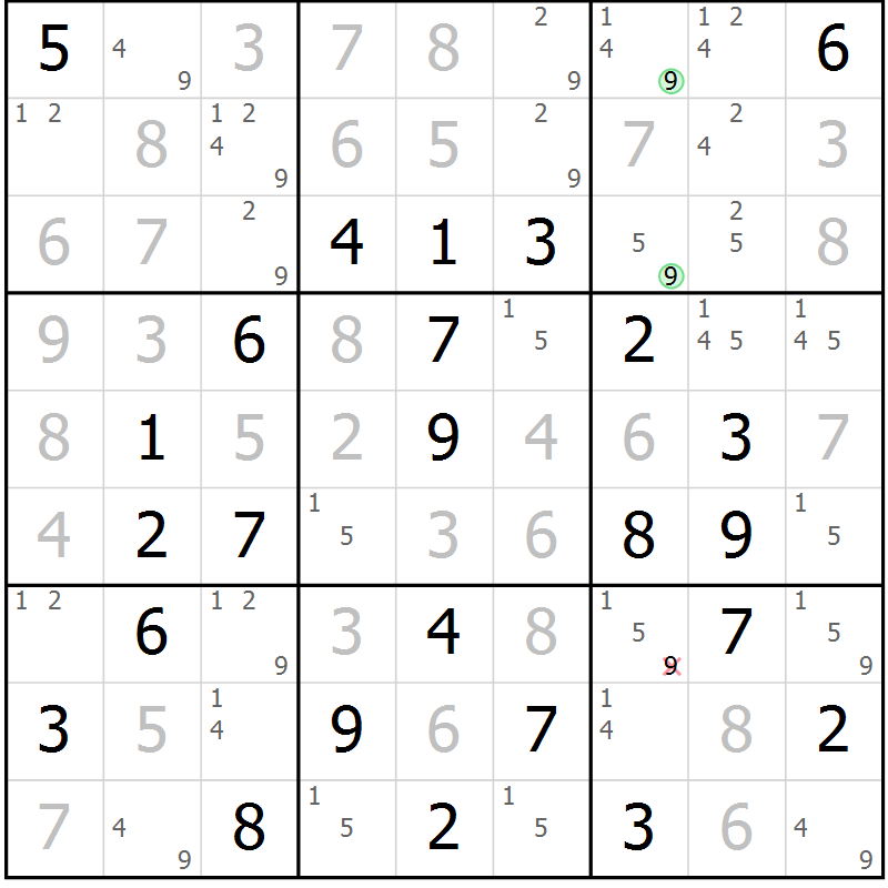 Position des candidats pour la solution de la Gr 42 page 45 du magazine de sudoku Virtuose n° 123