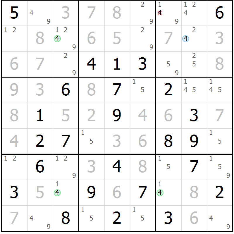Position des candidats pour la solution de la Gr 42 page 45 du magazine de sudoku Virtuose n° 123